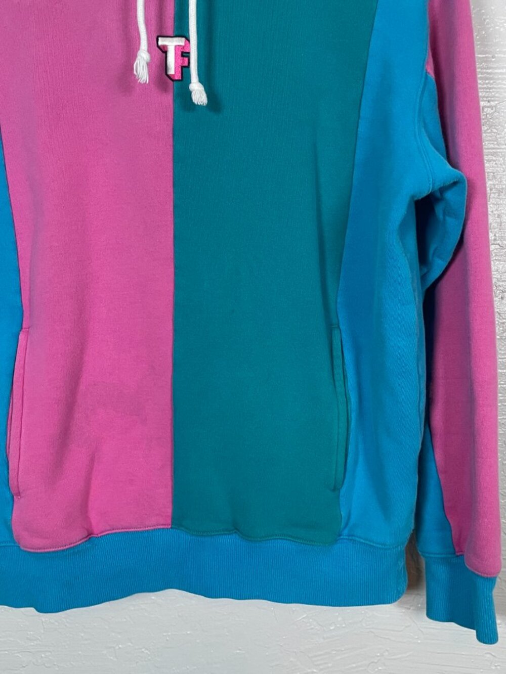 Teddy Fresh Men M Love Bubblegum Blue Pink Green Color Block Hoodie Sweatshirt - Picture 2 of 10
